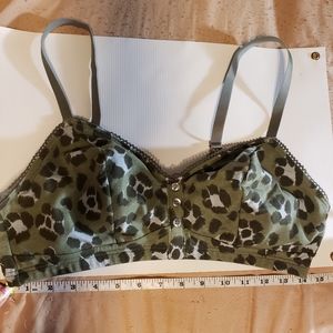 Aerie Cotton Green Leopard Unpadded Bralette XL